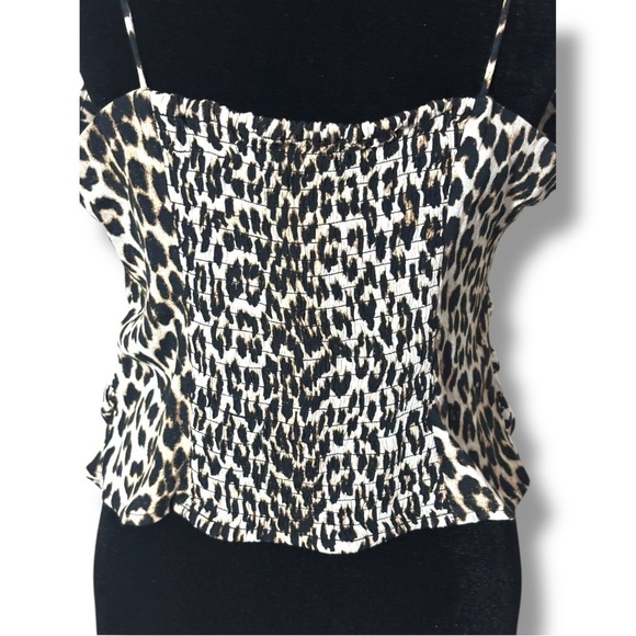 H&M NWT Tie Strap Rouched Back Light Beige/Leopard Print Draped Camisole Top - Picture 5 of 15